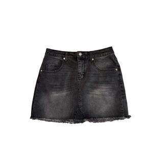Wild Fable Black Denim Mini Skirt Raw Hem Stretch Size 10